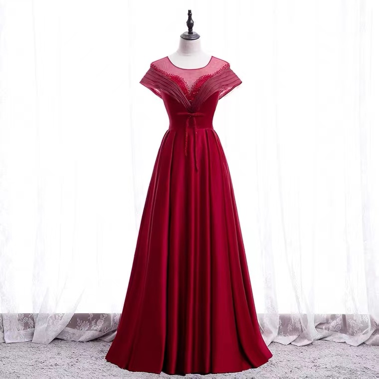 Red Prom Dress,formal Party Dress, Satin Evening Dress With Bead,custom Made