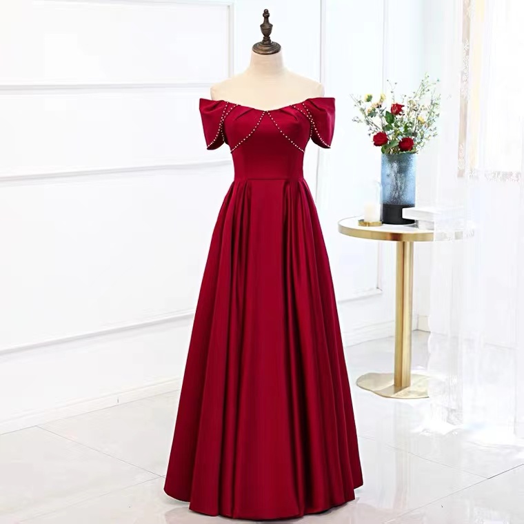 Red Evening Dress ,off Shoulder Party Dress,satin Prom Dress,,custom Made