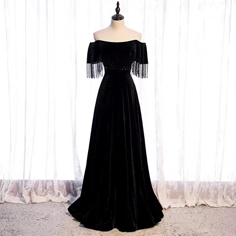 Off Shoulder Evening Dress,sexy Party Dress,black Prom Dress,custom Made