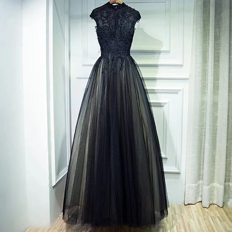Black Evening Dress,high Neck Prom Dress,elegnt Formal Dress,custom Made