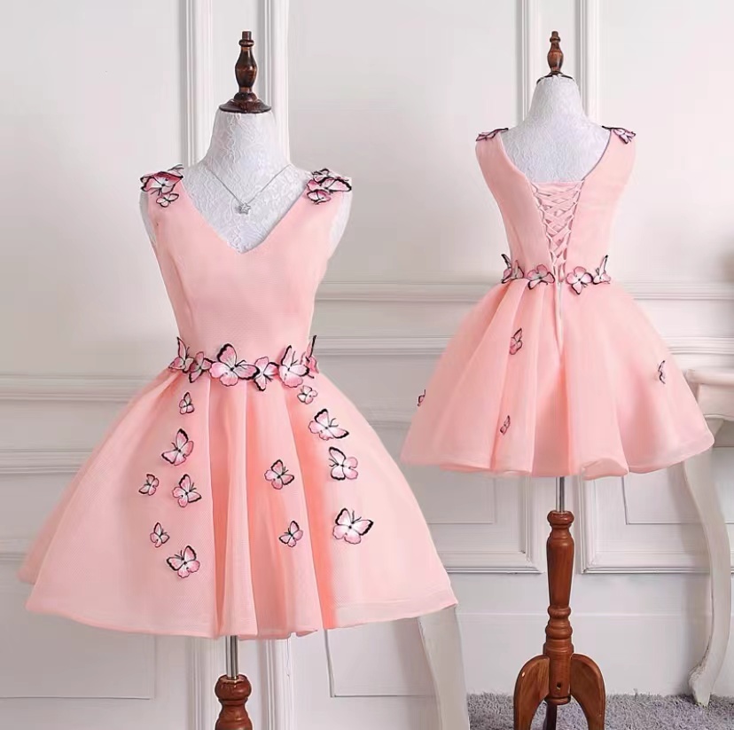 Pink Homecoming Dress,v-neck Party Dress,cute Short Birdthday Dress,homecoming Dress,custom Made