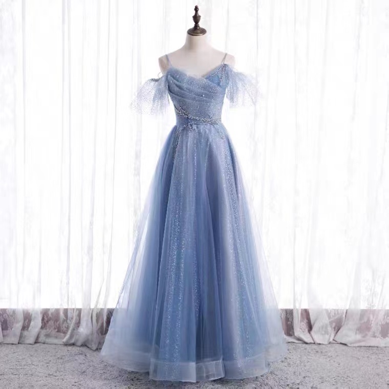 Spaghetti Strap Evening Dress,sexy Party Dress,blue Prom Dress,custom Made