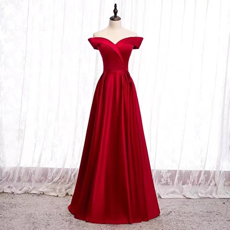 Red Evening Dress,satin Prom Dress ,off Shoulder Party Dress,custom Made