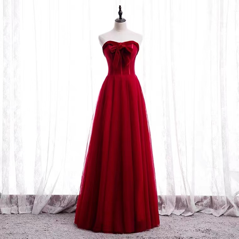Red Evening Dress, Sweet Party Dress, Strapless Prom Dress,custom Made
