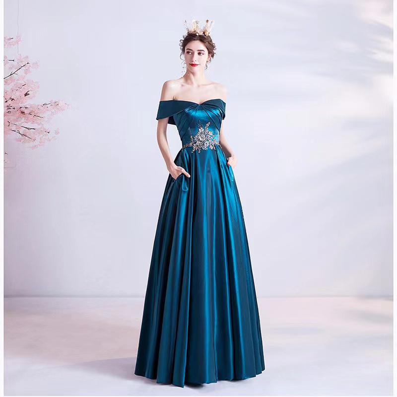 Off-the-shoulder Evening Dress, Phantom Blue Prom Dress,custom Made