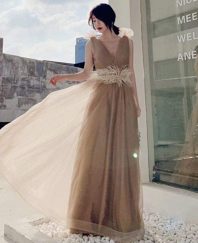 Long Champagne Evening Dress, Sexy Party Dress, Elegant Dress,custom Made
