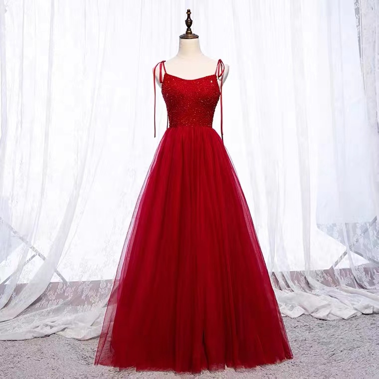 Long Red Birthday Party Dress, Sexy Evening Dress With Straps,custom Made