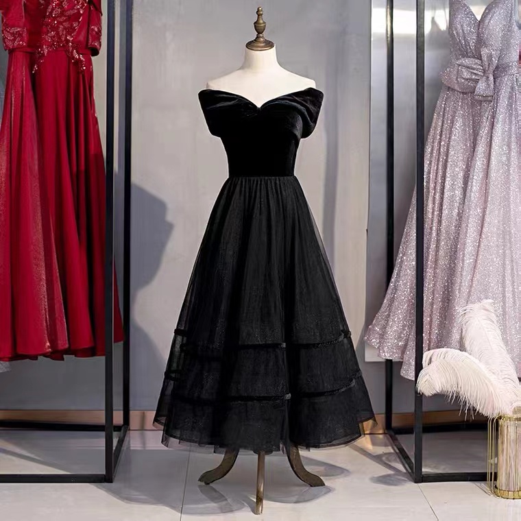 Black Midi Dress, Off-shoulder Birthday Dress,homecoming Dress,custom Made