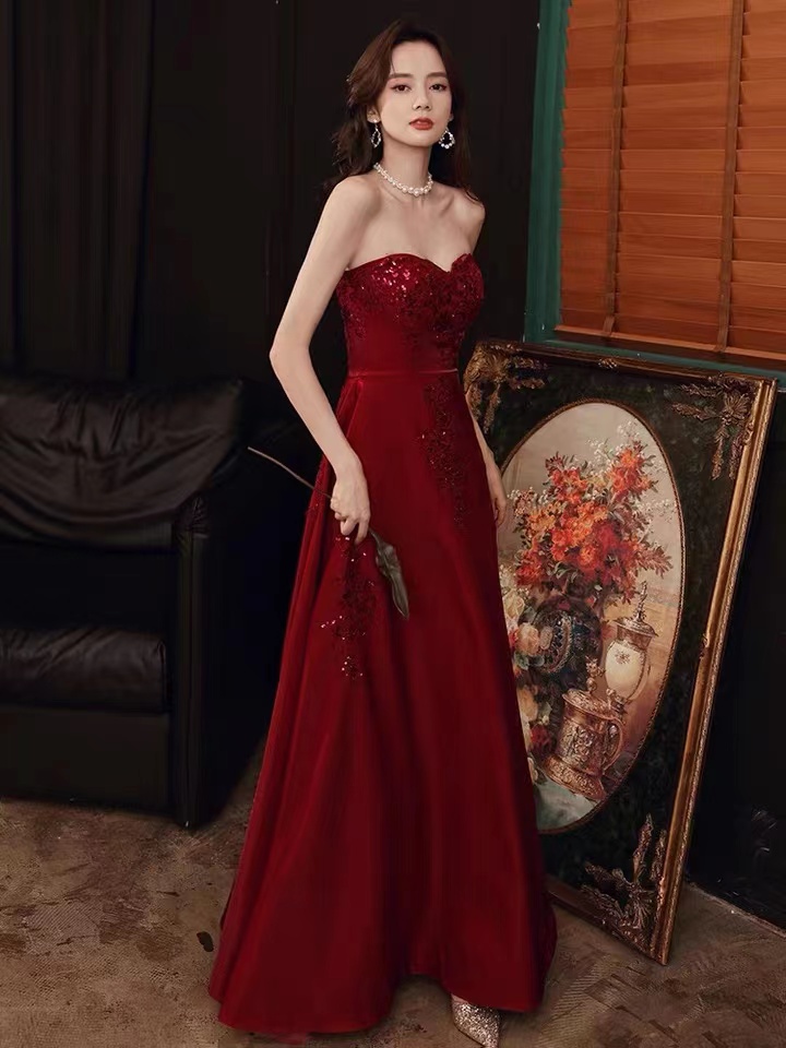 Strapless Dress, Red Party Dress, Sexy Evening Dress,custom Made