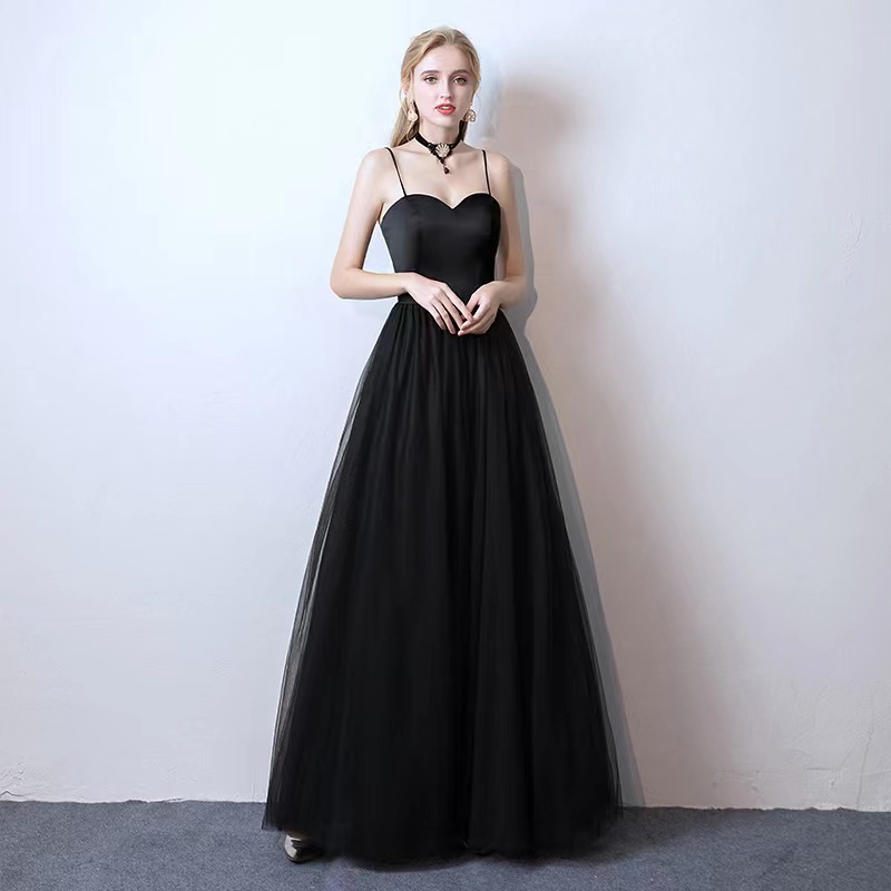 Long Black Dress, Straps Prom Dress, Birthday Party Dress,custom Made
