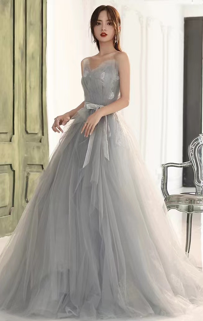 Elegant Prom Dress, Strapless Birthday Dress,gray Party Dress,custom Made