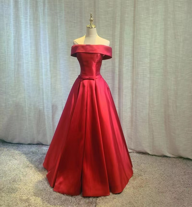 Red/pink Evening Dress , Satin Prom Dress, Off Shoulder Formal Dress ,custom Made