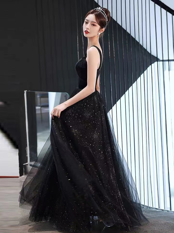 Black Evening Dress, Sexy Party Dress, Spaghetti Strap Prom Dress ,custom Made