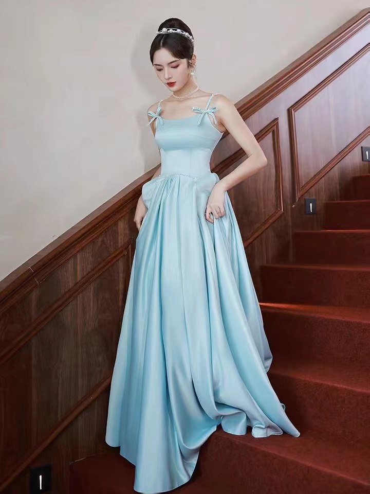 Blue Evening Dress, Cute Party Dress, Fairy Satin Prom Dress ,custom Made