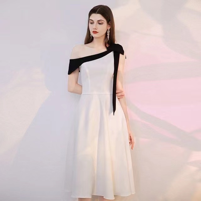 One shoulder party dress,white evening dress,satin midi dress ,custom made