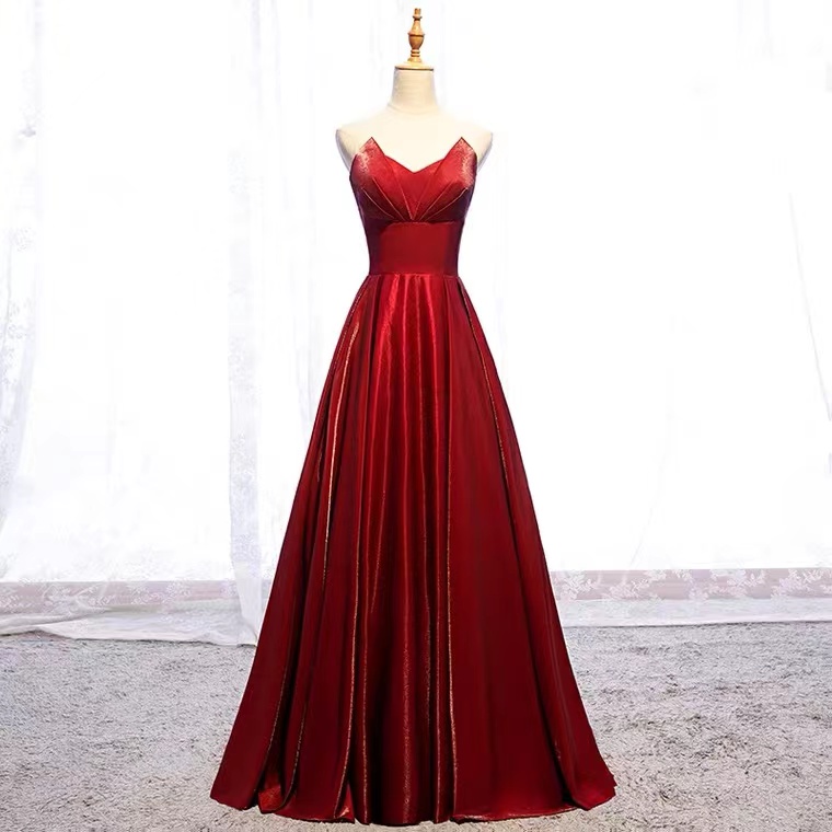 Strapless Evening Dress,red Prom Dress,,custom Made