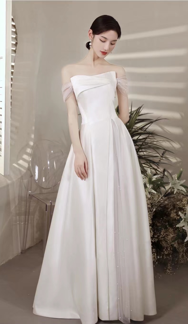 Satin White Evening Dress, Off Shoulder Simple Temperament Prom Dress,custom Made