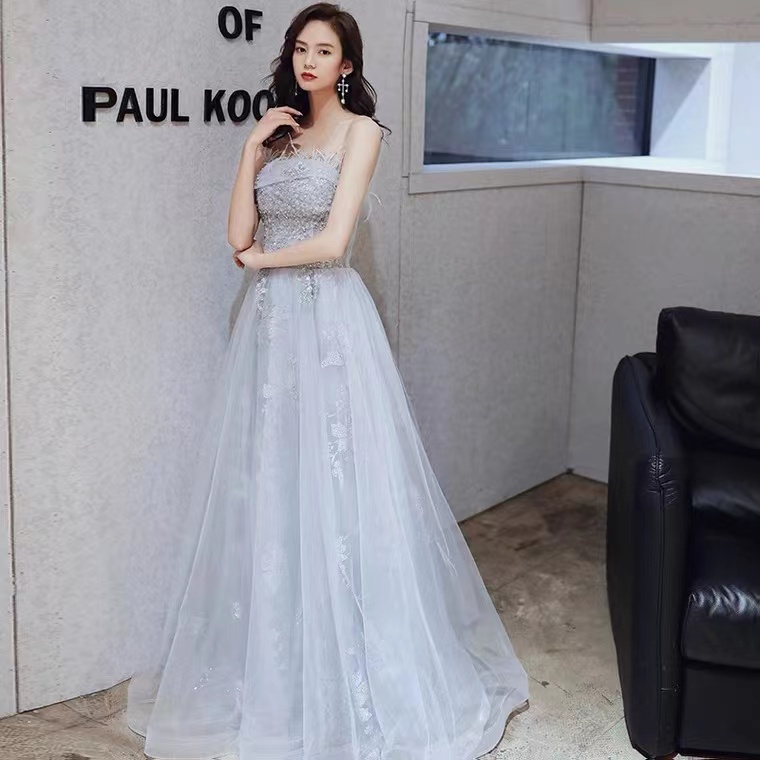 Gray evening dress, strapless prom dress, elegant party dress,custom made