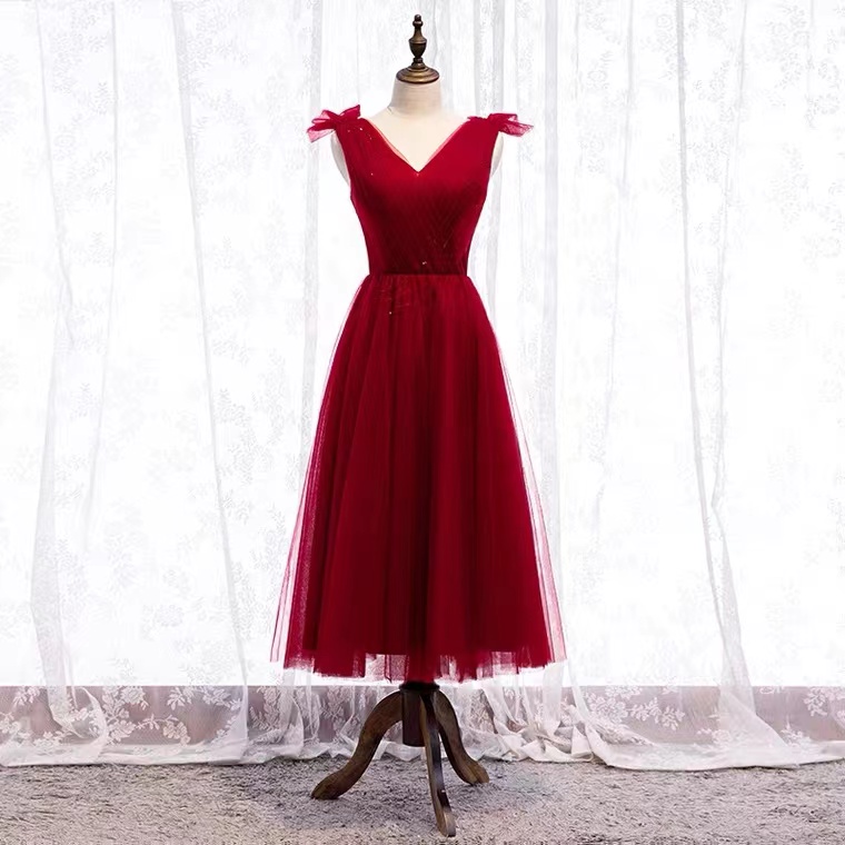 Summer,,v-neck Midi Dress,red Party Dress,homecoming Dress,custom Made