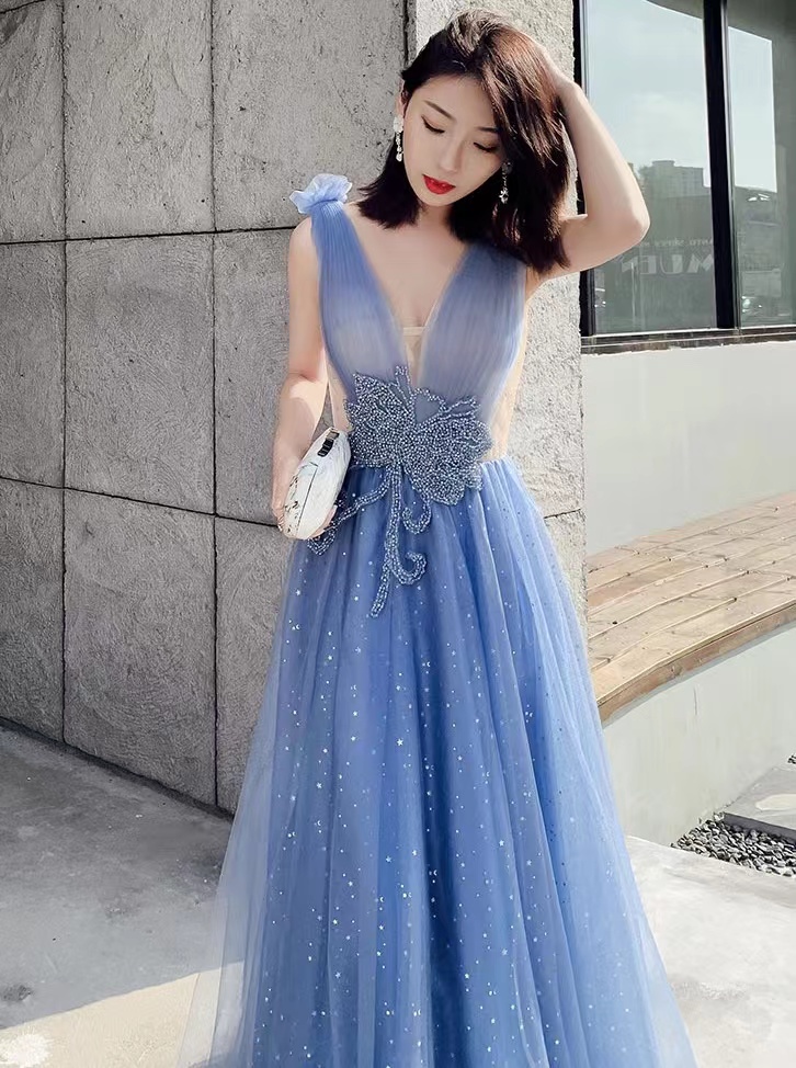 V-neck Prom Dress,blue Party Dress,fairy Birthday Dress,custom Made V-neck Prom Dress,blue Party Dress,fairy Birthday Dress,custom Made