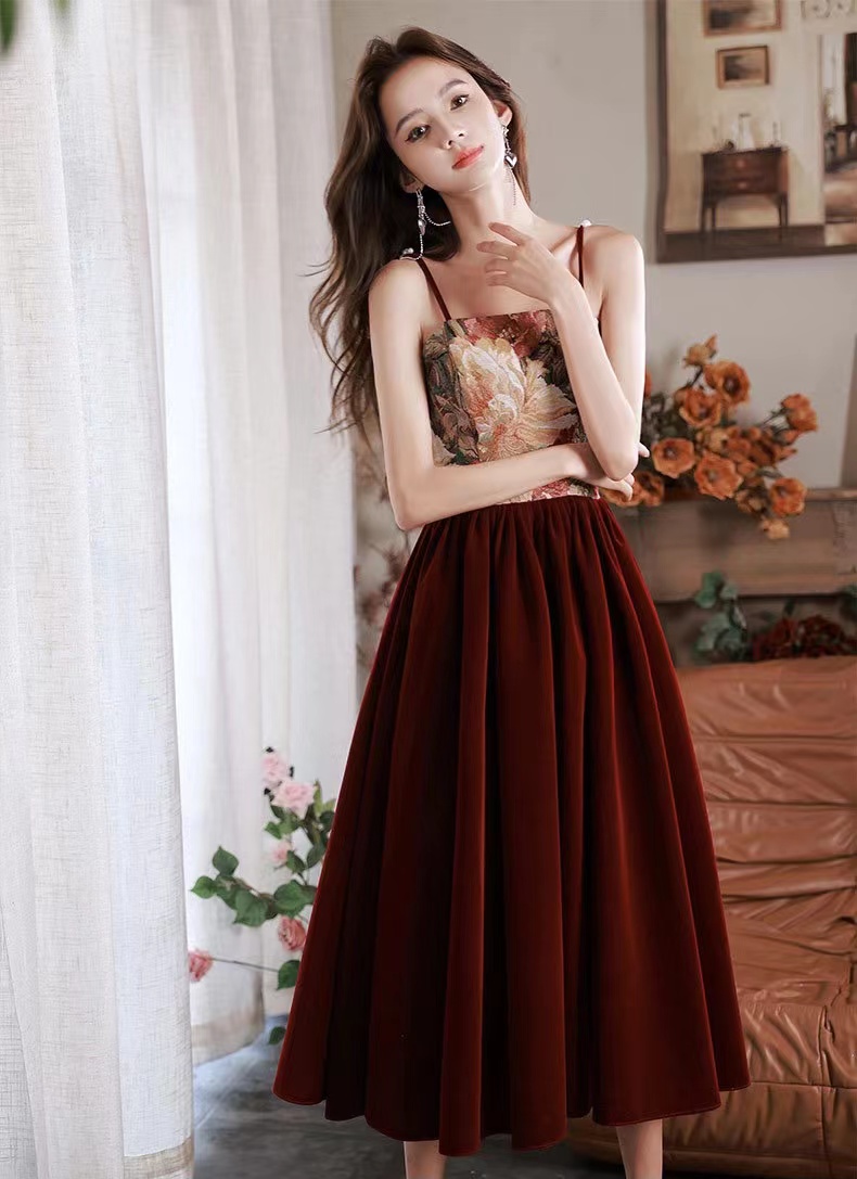 Spaghetti Strap Midi Dress, Vintage Dress,red Dress,homecoming Dress,custom Made