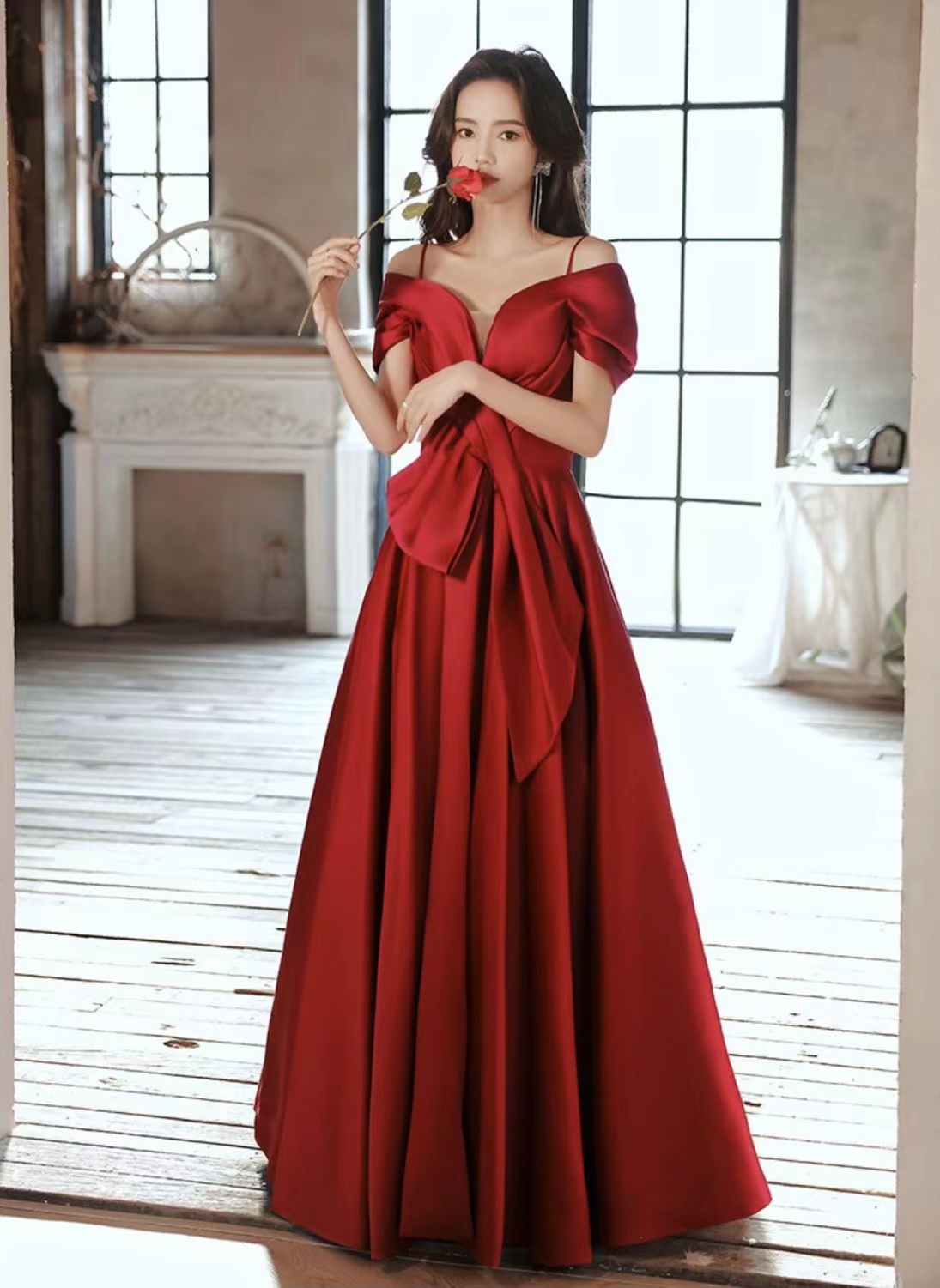 Spaghetti Strap Prom Dress, Sexy Evening Dress,red Satin Dress,custom Made
