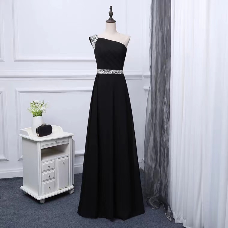 One Shoulder Prom Dress, Sexy Evening Dress,black Evening Dress,custom Made