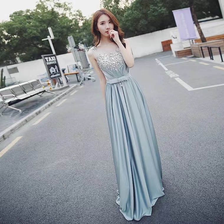Light Blue Prom Dress, Satin Evening Dress,sleeveless Party Dress,custom Made