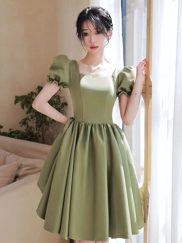 Fresh Birthday Dress, Green Party Dress, Cute Bubble Sleeve Dress,homecoming Dress,custom Made