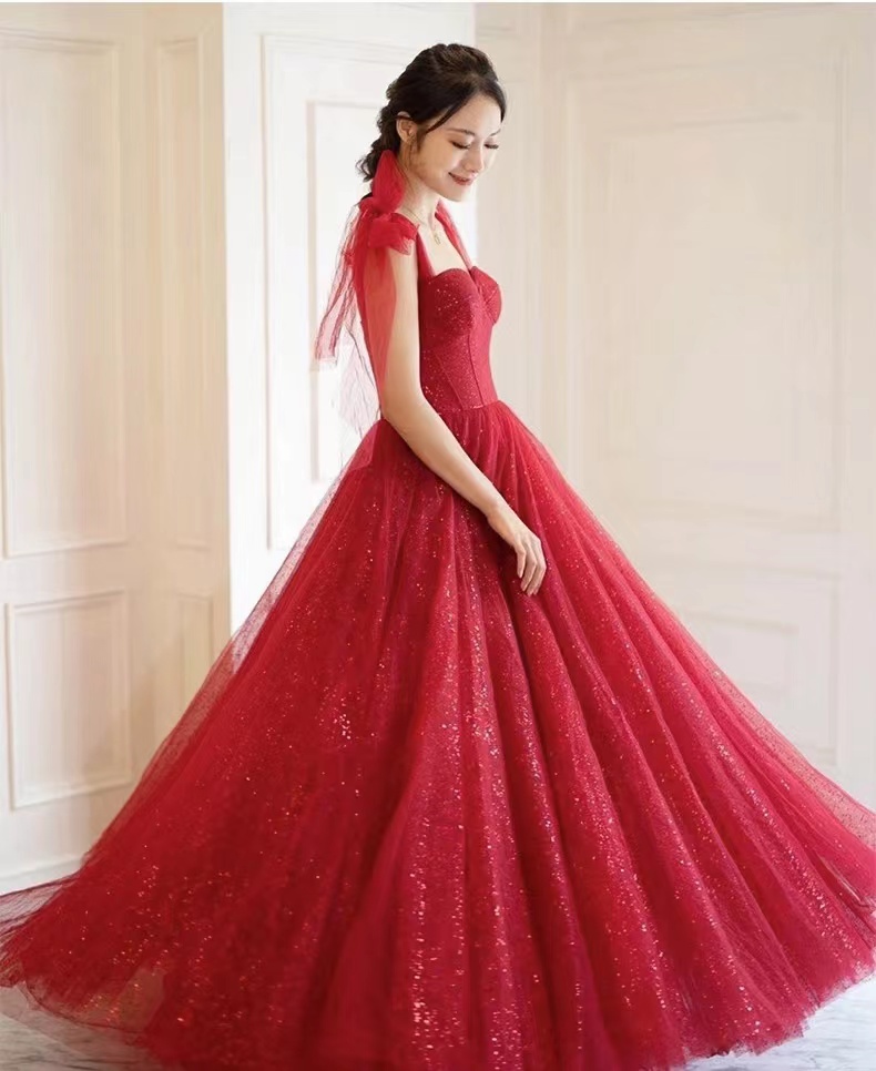 red birthday dinner dress Red Evening Dress, Tulle Birthday Dress,spaghetti Strap Party Dress,custom Made