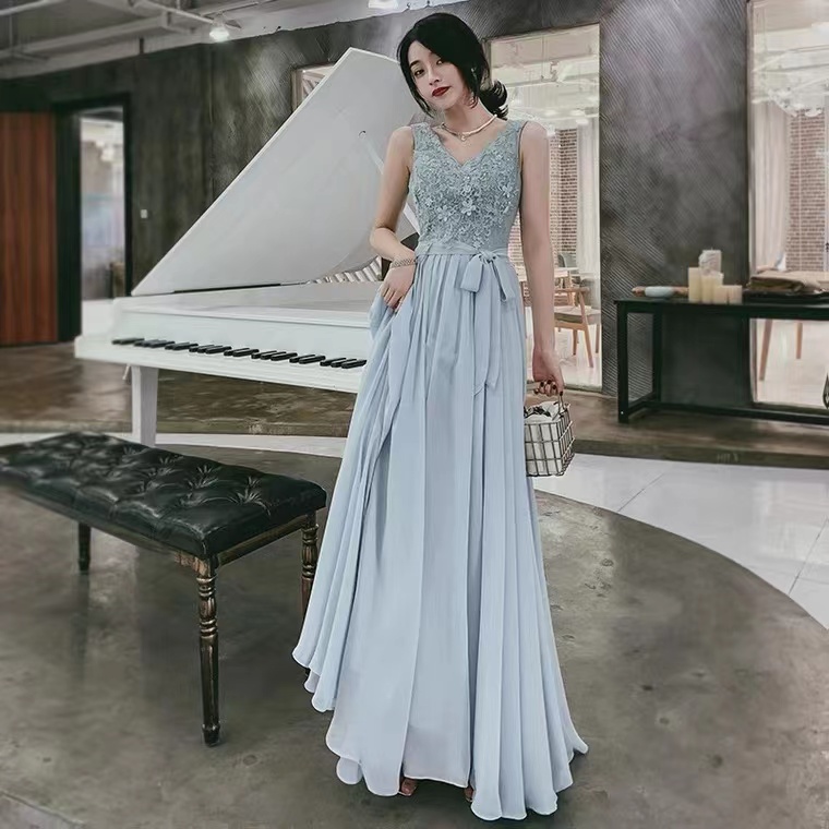 Sky Blue Evening Dress, Temperament Prom Dress, V-neck Party Dress ,custom Made