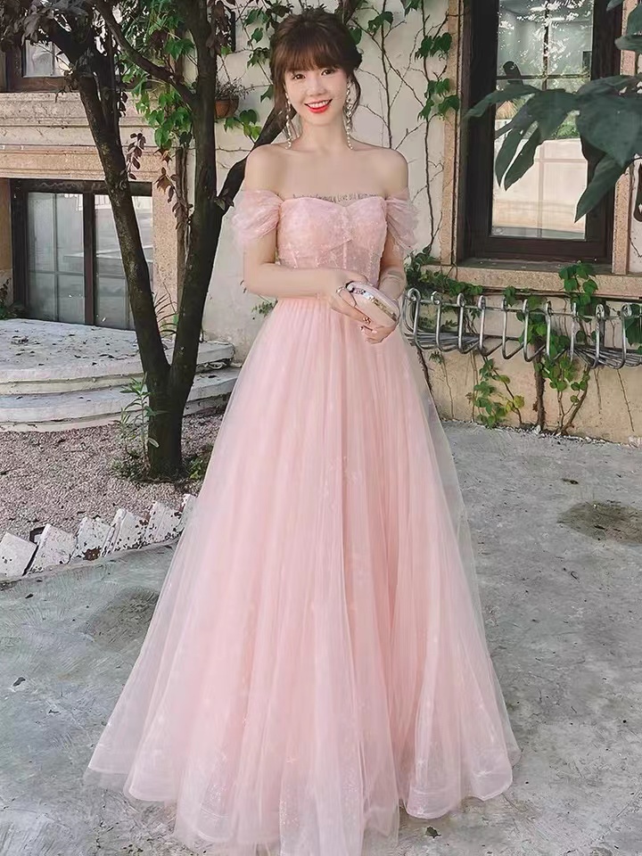 Off Shoulder Evening Dress, Pink Prom Dress, Sweet Party Dress,custom Made