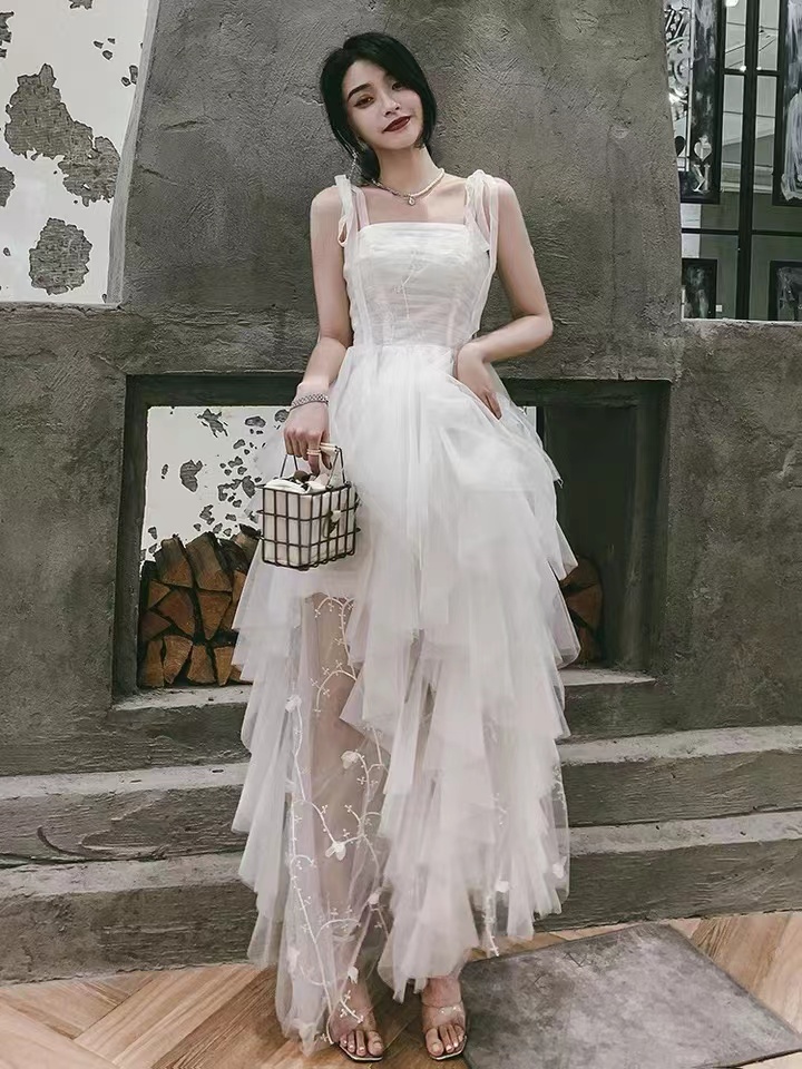 Fairy Graduation Dress, White Spaghetti Strap Party Dress,custom Made