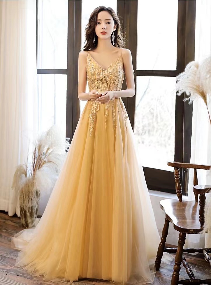 Yellow Party Dress, Spaghetti Strap Prom Dress,sexy Evening Dress,custom Made