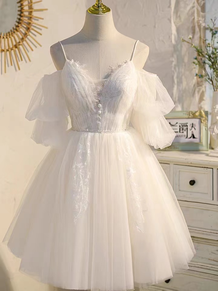 White Party Dress, Spaghetti Strap Homecoming Dress,fairy Birthday Dress,custom Made