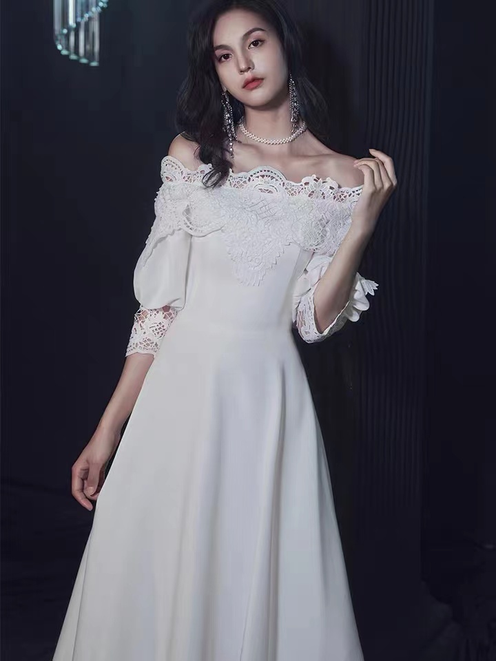 Off Shoulder Party Dress,white Dress,chic Evening Dress,custom Made