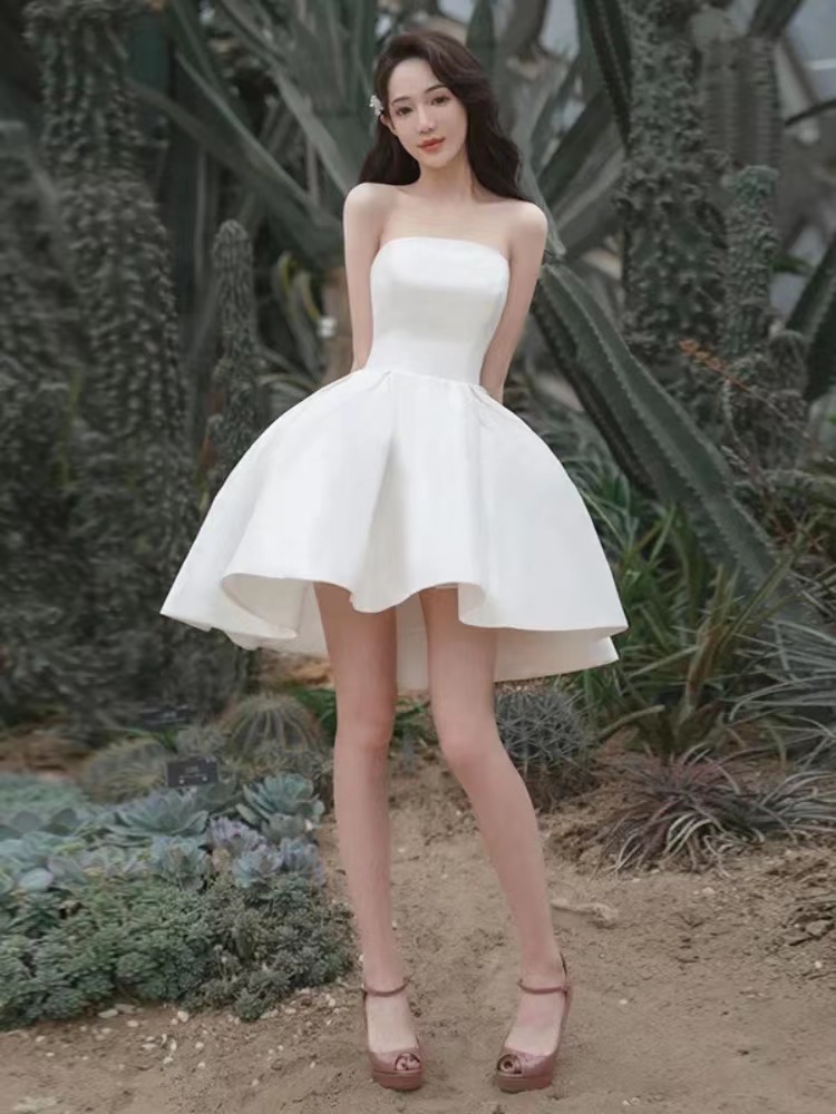 White Party Dress,strapless Dress Princess Homecoming Dress,satin Graduation Dress,custom Made