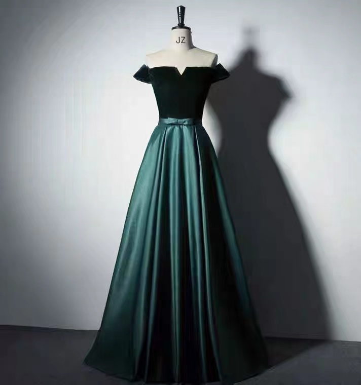 Off Shoulder Prom Dress, Elegant Formal Dress, Dark Green Evening Dress ,custom Made