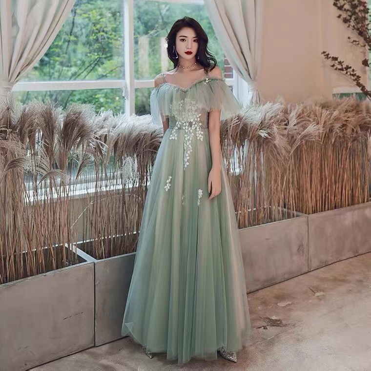 Mint Green Party Dress,off Shoulder Long Formal Dress, A-line Tulle Evening  Dress ,fresh Birthday Dr on Luulla