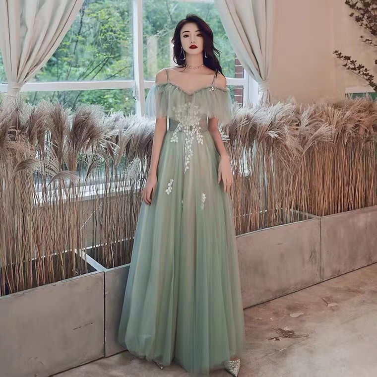 Mint Green Party Dress,Off Shoulder Long Formal Dress, Aline Tulle — free download
