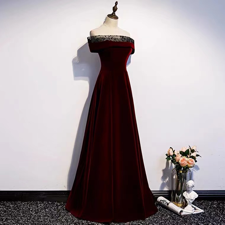 Off Shoulder Prom Dress,velvet Party Dress,noble Velvet Evening Dress,custom Made