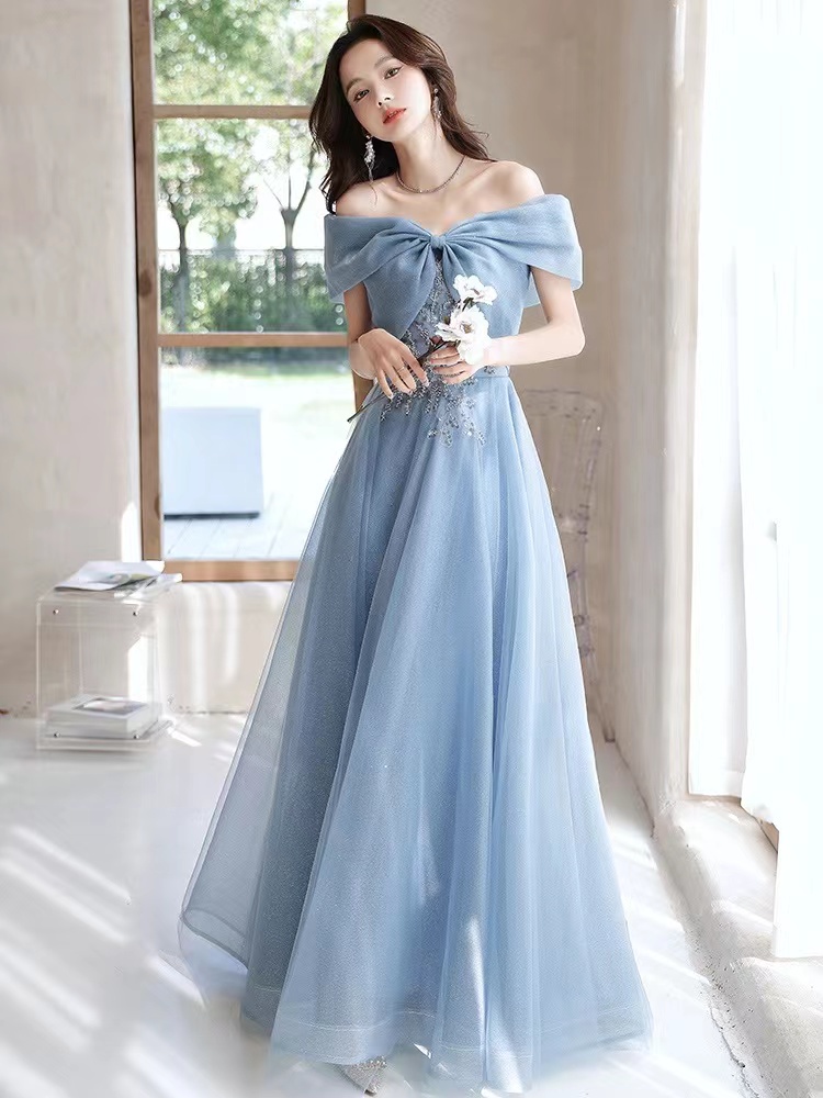 Blue Prom Dress,off Shoulder Evening Dress,fairy Party Dress,custom Made