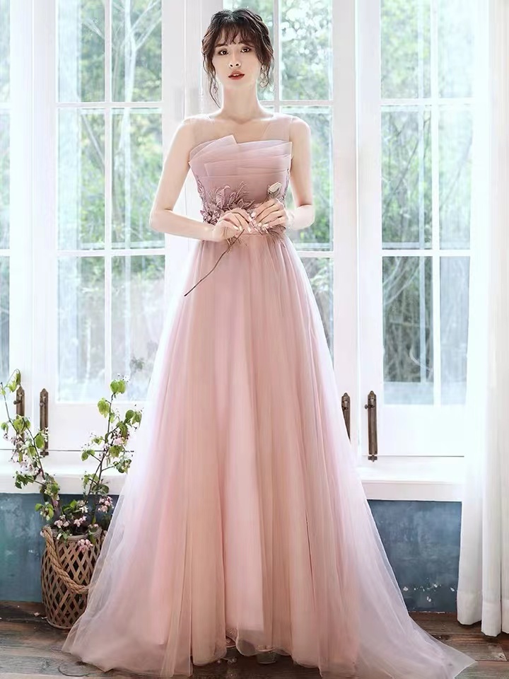 V-neck party dress, pink prom dress, sweet birthday dress,Custom Made