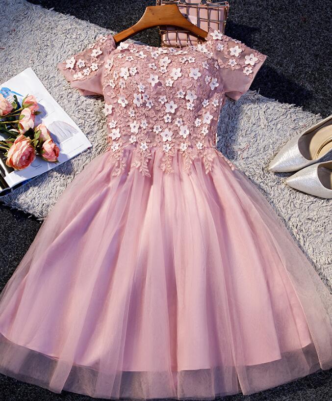 Cute Pink Tulle Short Homecoming Dress, Tulle Party Dress ,bateau Formal Dress ,custom Made