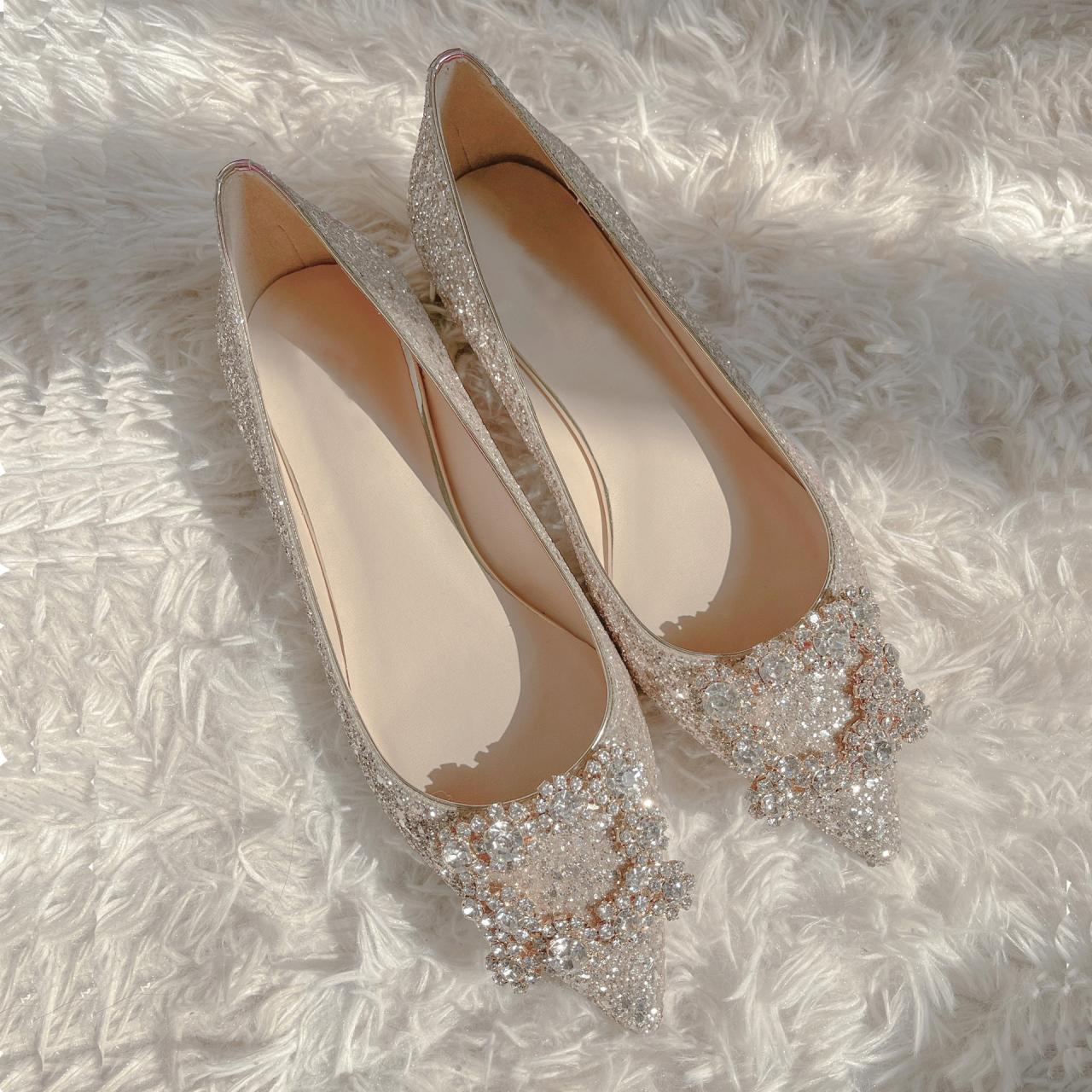 Wedding Shoes, Crystal, Glitter Wedding Bridesmaid Shoes, Pregnant Women Can Wear Single Shoes