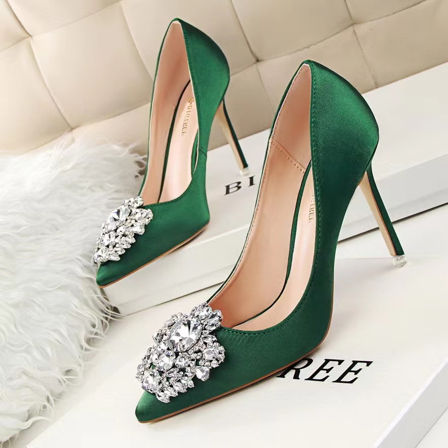Rhinestone Women's Shoes, Sexy Shoes With Thin Heels And High Heels, Shimmery Pointed Rhinestone Clasp Single Shoes
