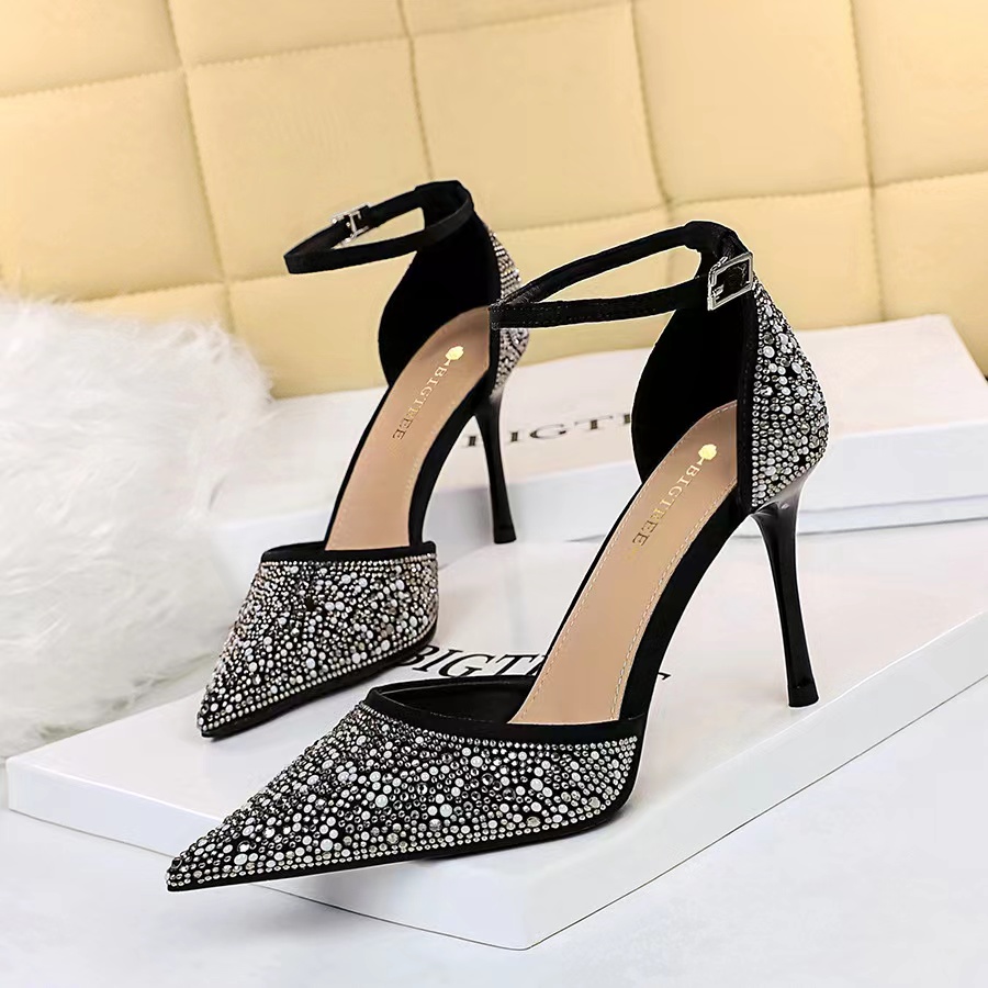 High Heels, Summer Women's Shoes, Stilettos, Shallow Pointed Toe, Hollow Water, Drilled Hollow Character Strap Sandals