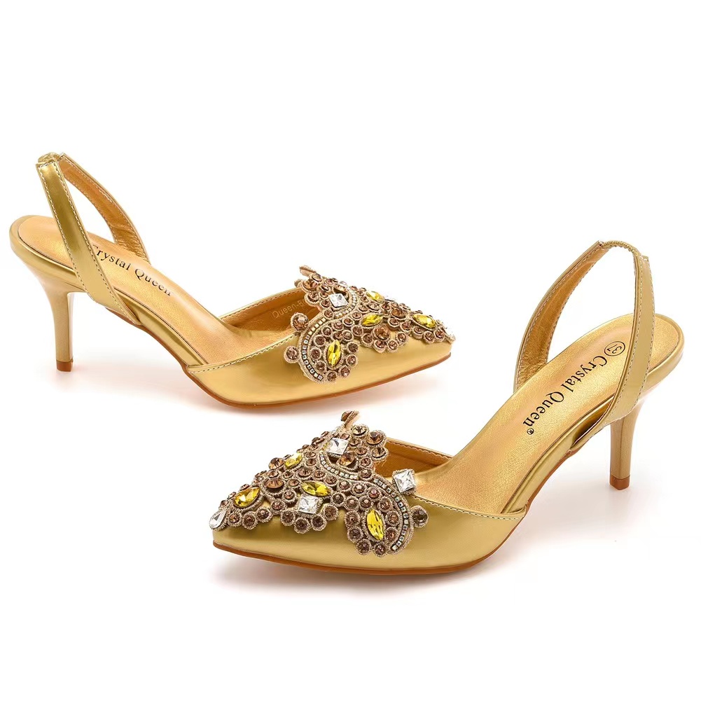 7cm, Shimmery Toe, Gold Ball Sandals, Thin Heel, Plus Size, Rhinestone Wedding Shoes, Bridal Dress Shoes