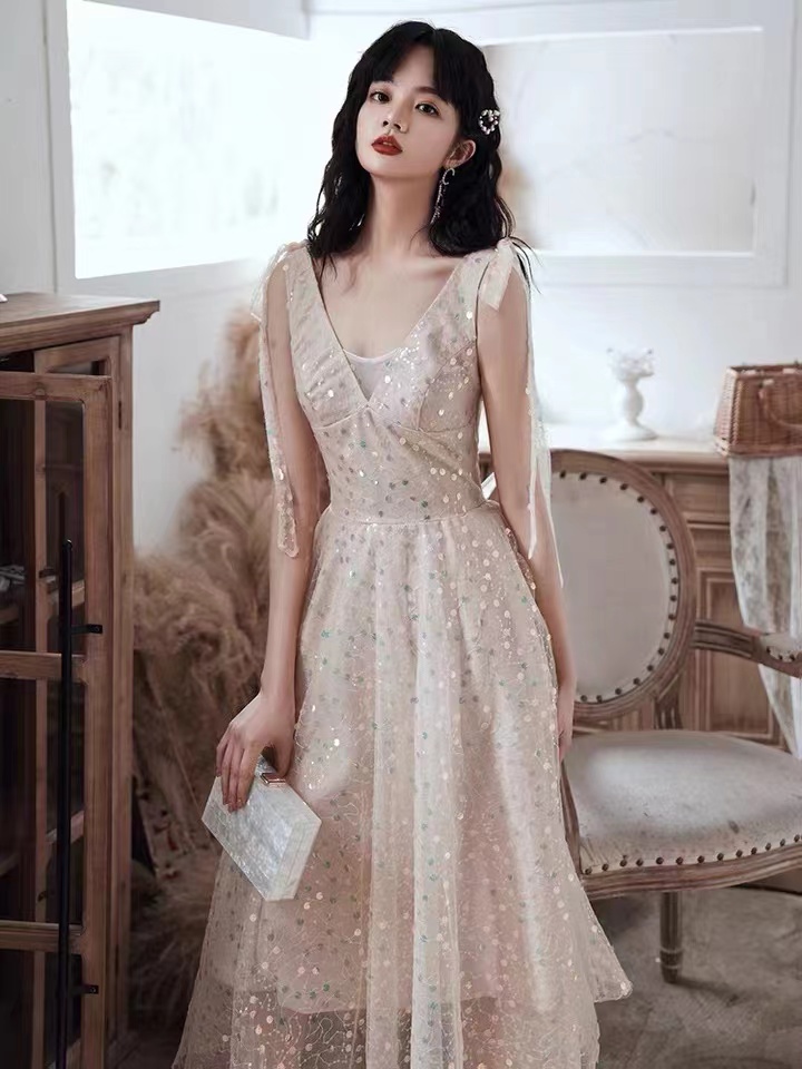 Temperament, Cute Daily Dress, V-neck Homecoming Dress,champagne Party Dress,custom Made Temperament, Cute Daily Dress, V-neck Homecoming Dress,champagne Party Dress,custom Made