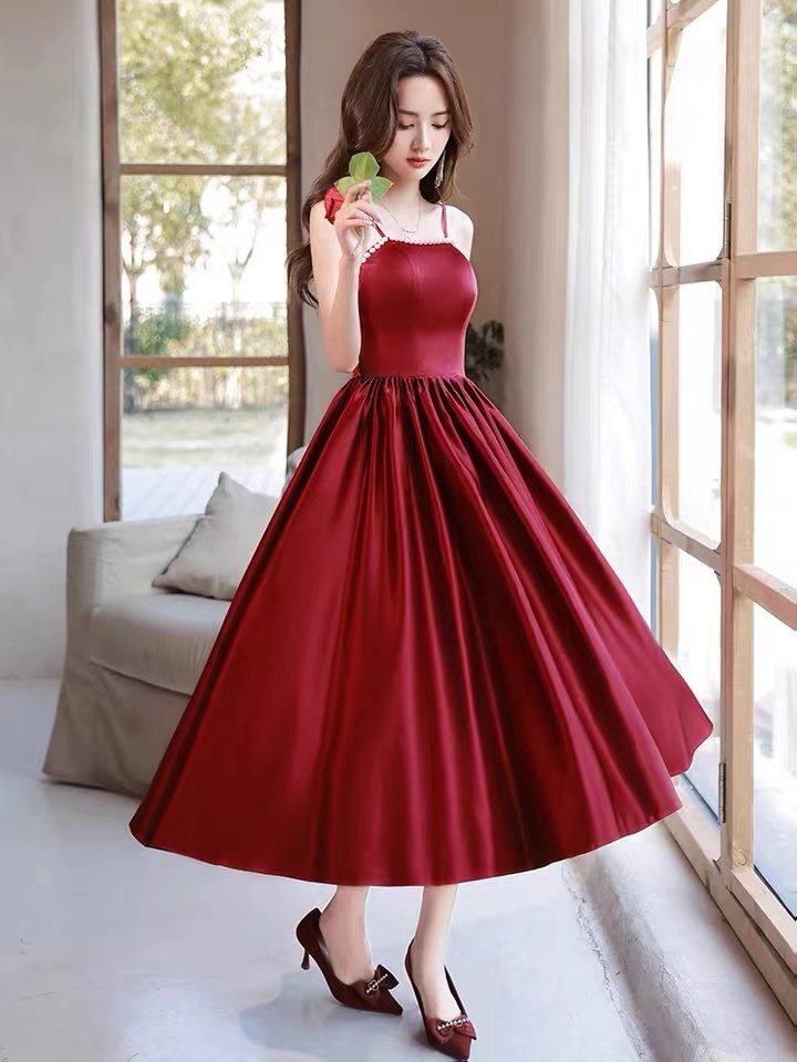 Satin Dress, Red Prom Dress, Halter Party Dress,custom Made